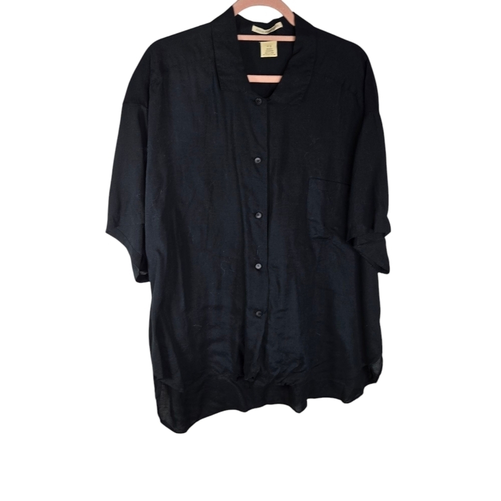 Anne Pinkerton black lagenlook oversized button up shirt japan